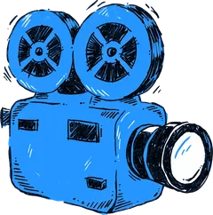 Mavi mürekkeple çizilmiş makaralı film kamerası