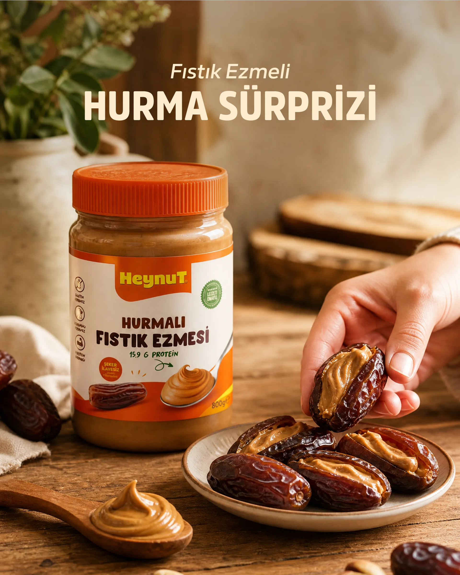 Heynut tarif gönderisi: “Fıstık ezmeli hurma sürprizi”, içi fıstık ezmesi dolu hurmalar