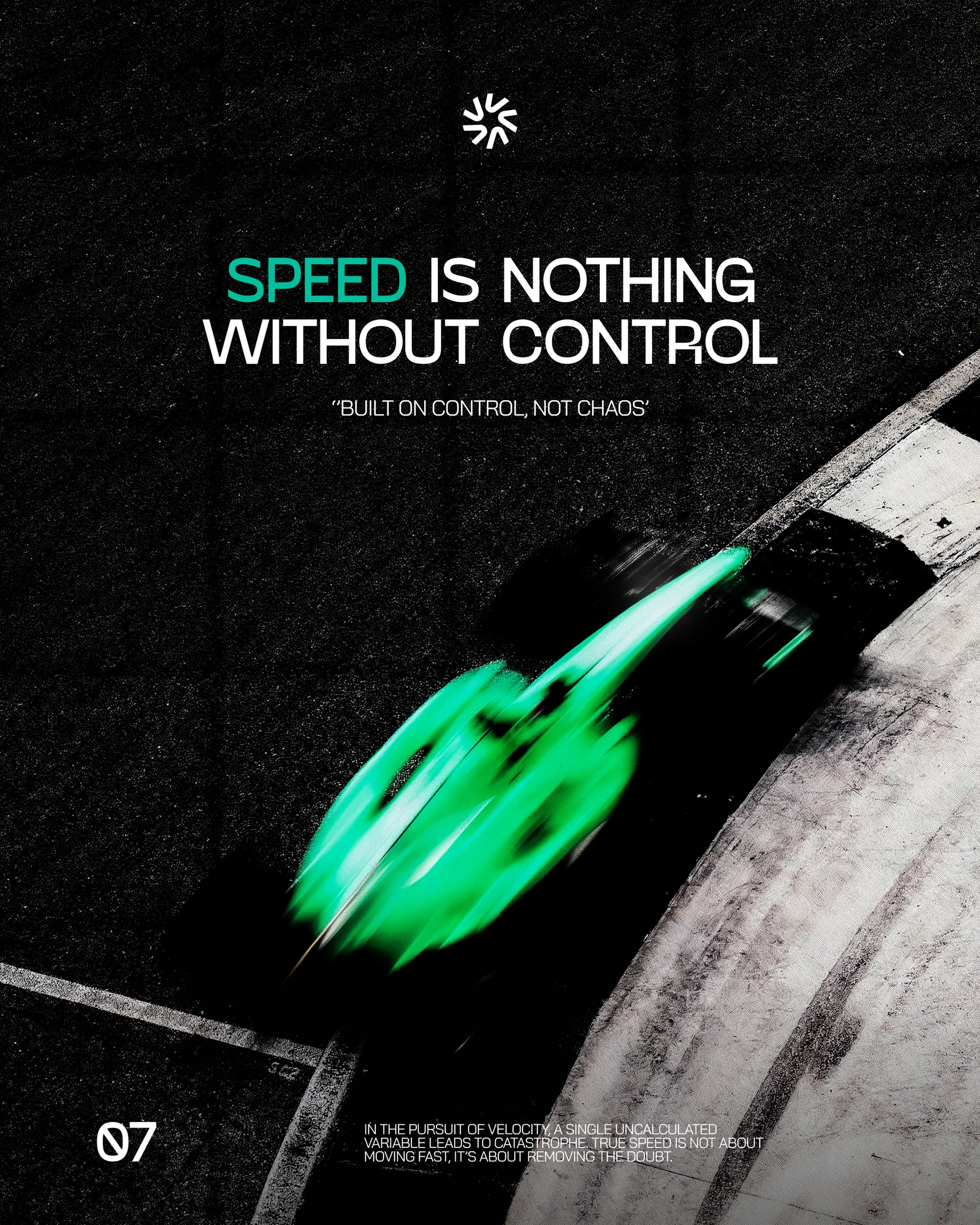 Virgosol gönderisi: “Speed is nothing without control”, virajda yeşil ışık izli yarış arabası
